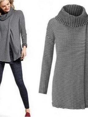 cabi Fergie Cowl Neck Black and White Sweater Style